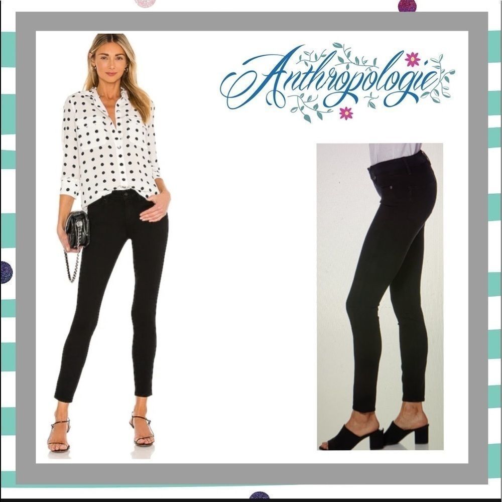 Anthropologie Paige High Rise Verdugo Cropped Ankle Black Stretch Jeans 29